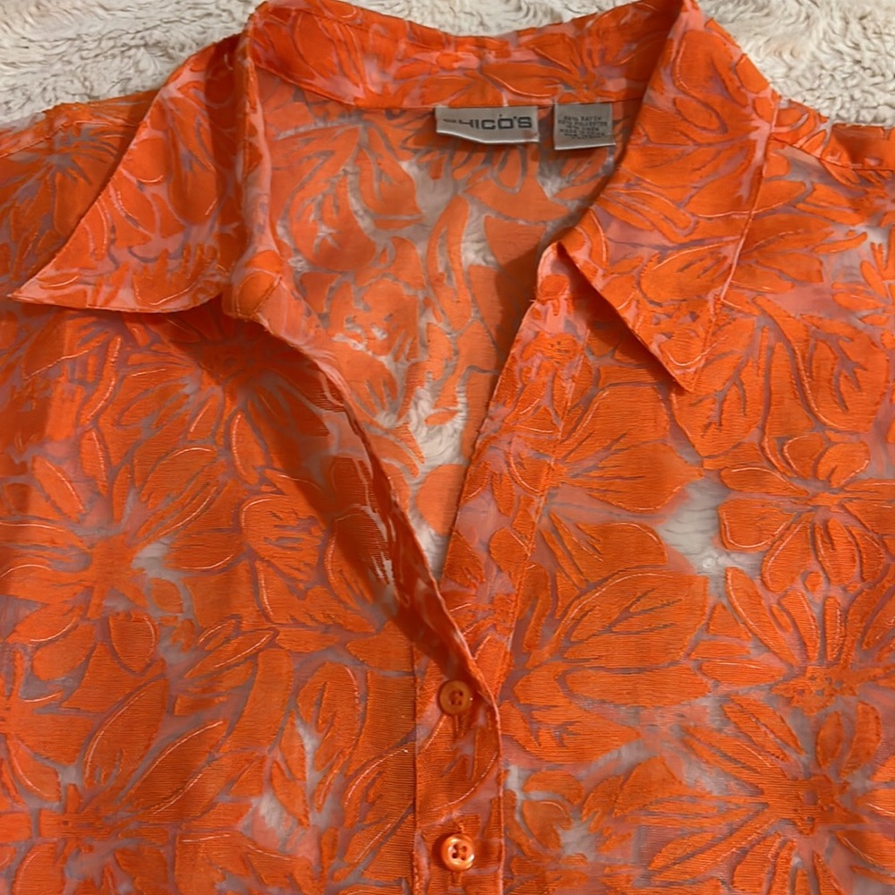 New Without Tag Chico's Floral Print Long Sleeve Sheer Shirt Size 3 - Picture 3 of 7
